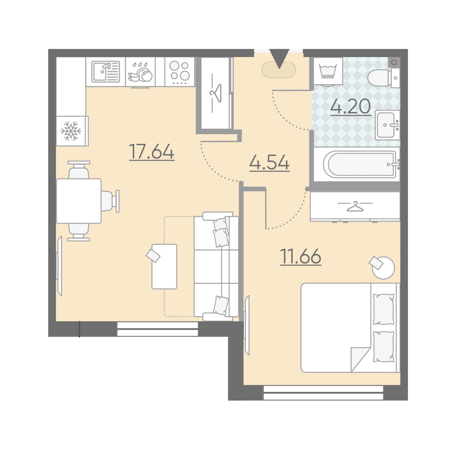 Однокомнатная квартира в : площадь 38.04 м2 , этаж: 2 – купить в Санкт-Петербурге
